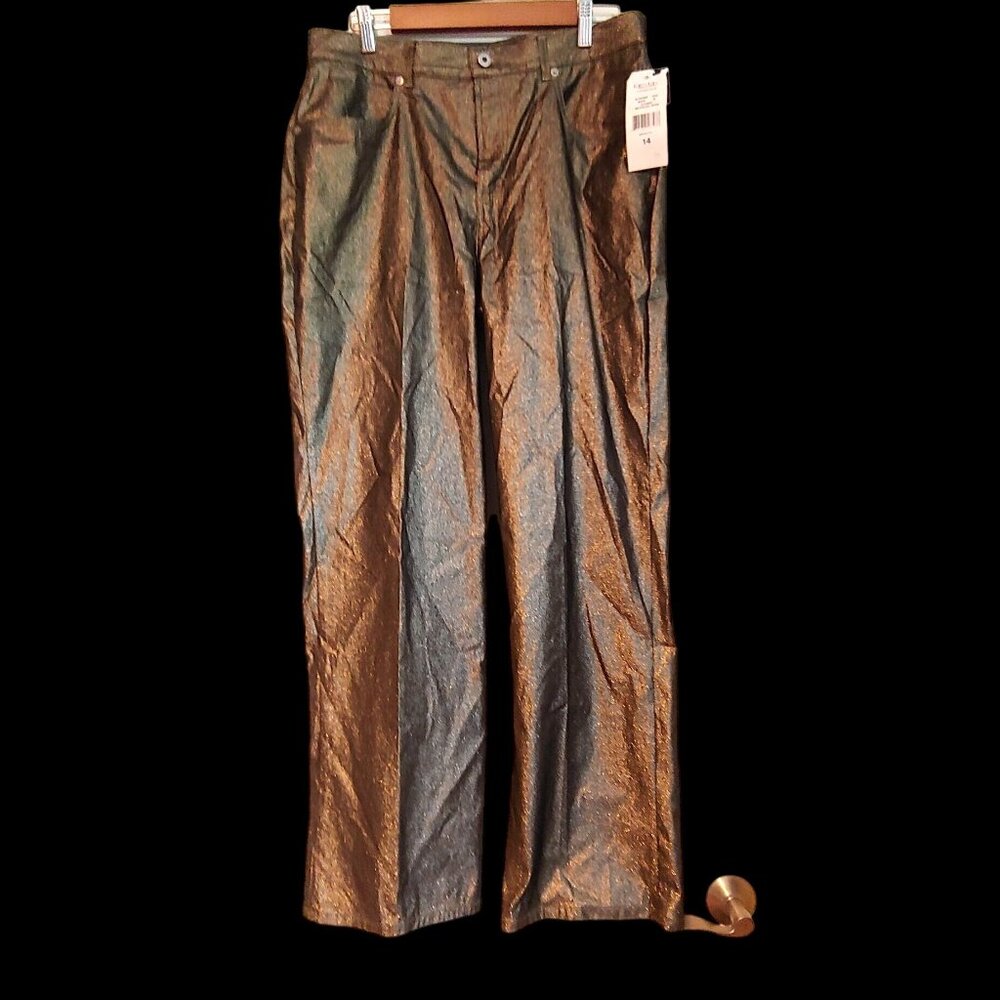 Karen Kane Gold Casino Metallic Stretch Jean Pants Size 14 NWT